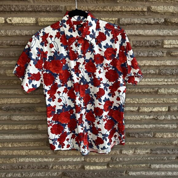 Forum Men's Red Floral Short Sleeve Shirt 100% Cotton Size Medium Made in Brazil - Picture 10 of 10